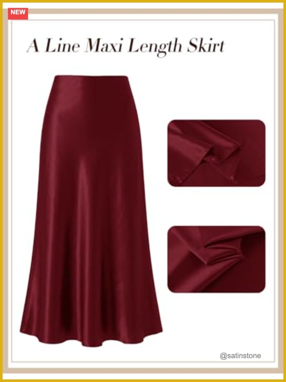 Satin Maxi Skirt High Waisted A-Line Flowy Formal Cocktail Party - Picture 3 of 6
